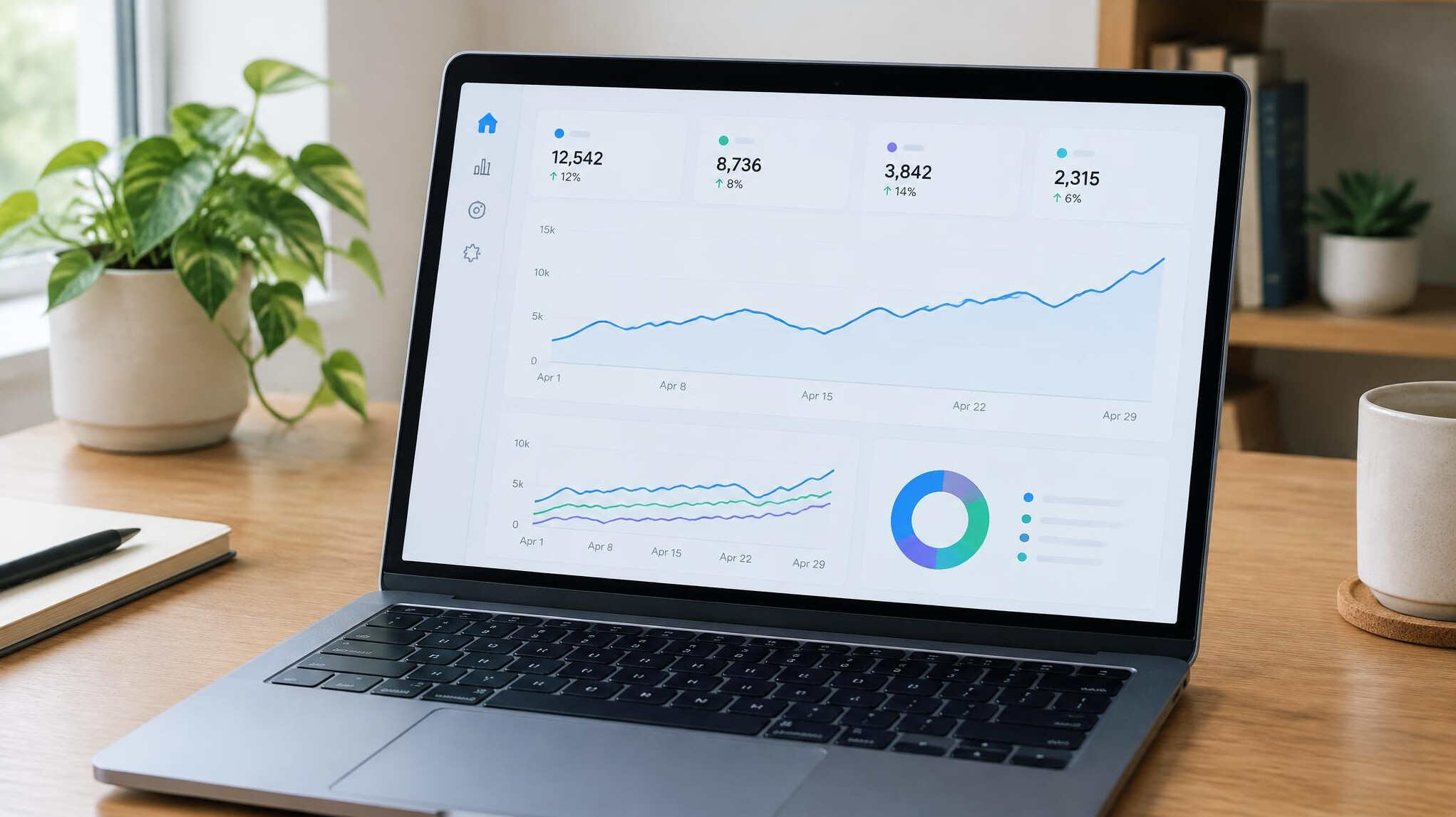 Laptop screen showing a website analytics dashboard