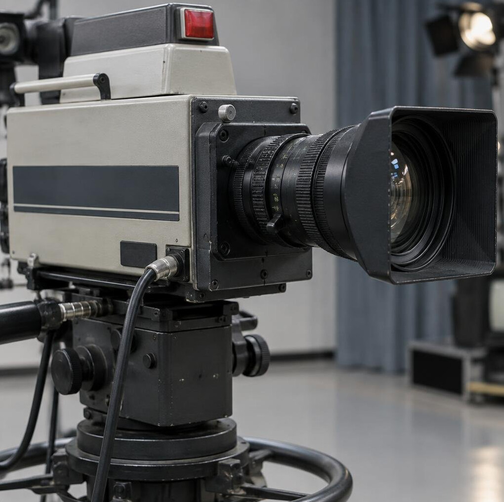 Close-up of a vintage analogue television camera lens