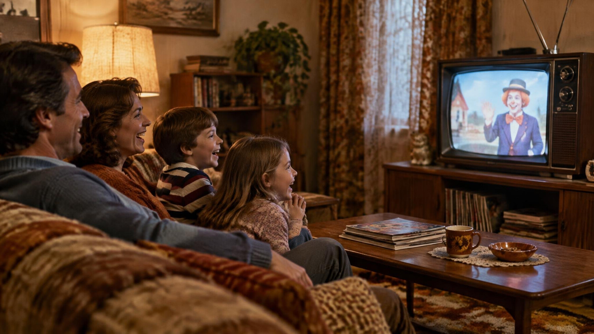 family watching tv