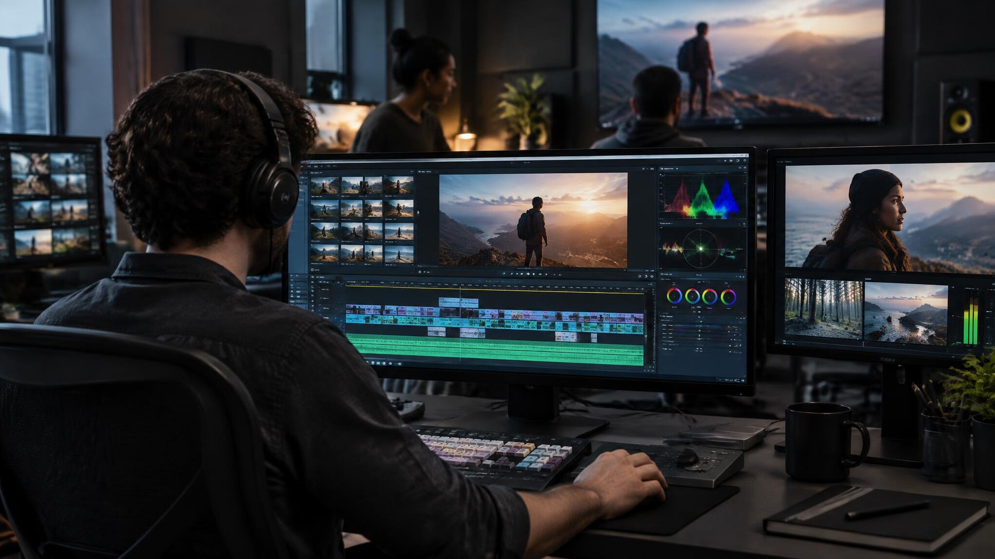 video editor at computer